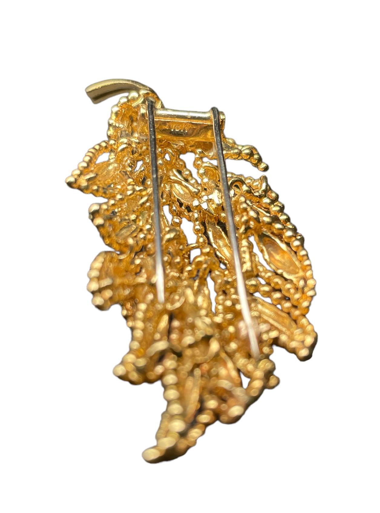 18k Yellow Gold Cluster of Leaves Branch Coat / Hat Brooch For Sale 2