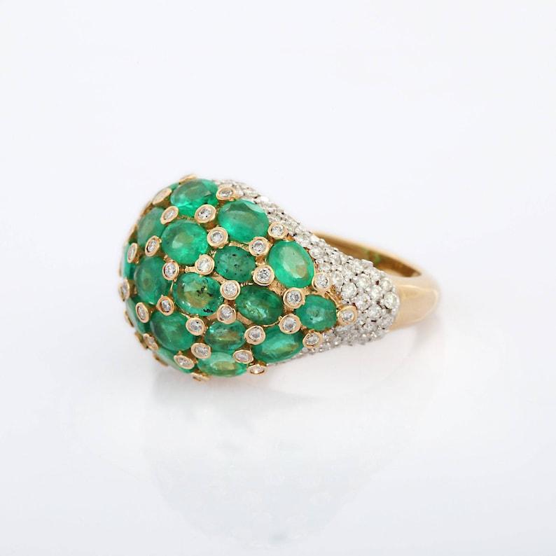 18kt Solid Yellow Gold Emerald Diamond Cocktail Ring, Emerald Dome Ring  In New Condition In Houston, TX