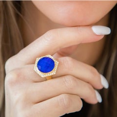18K Yellow Gold Cocktail Ring with Lapis Lazuli Rock Crystal Quartz and Diamonds