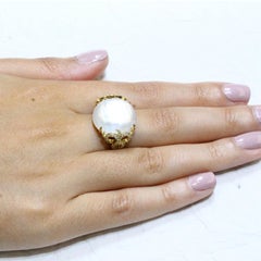 18K Yellow Gold Cocktail Ring w/Rock Crystal Quartz, Mother of Pearl & Diamonds