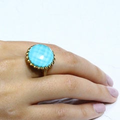 18 Karat Gold Cocktail Ring with White Topaz, Arizona Turquoise and Diamonds