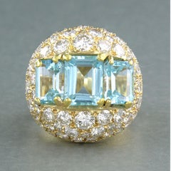 18k Yellow Gold Cocktail Ring with 6.40ct Blue Topaz & 5.30ct Diamonds