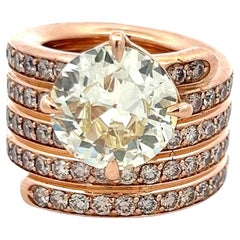 18K Yellow Gold Cocktail Ring with 7.95 Carat Circular GIA Diamonds Size 6.5