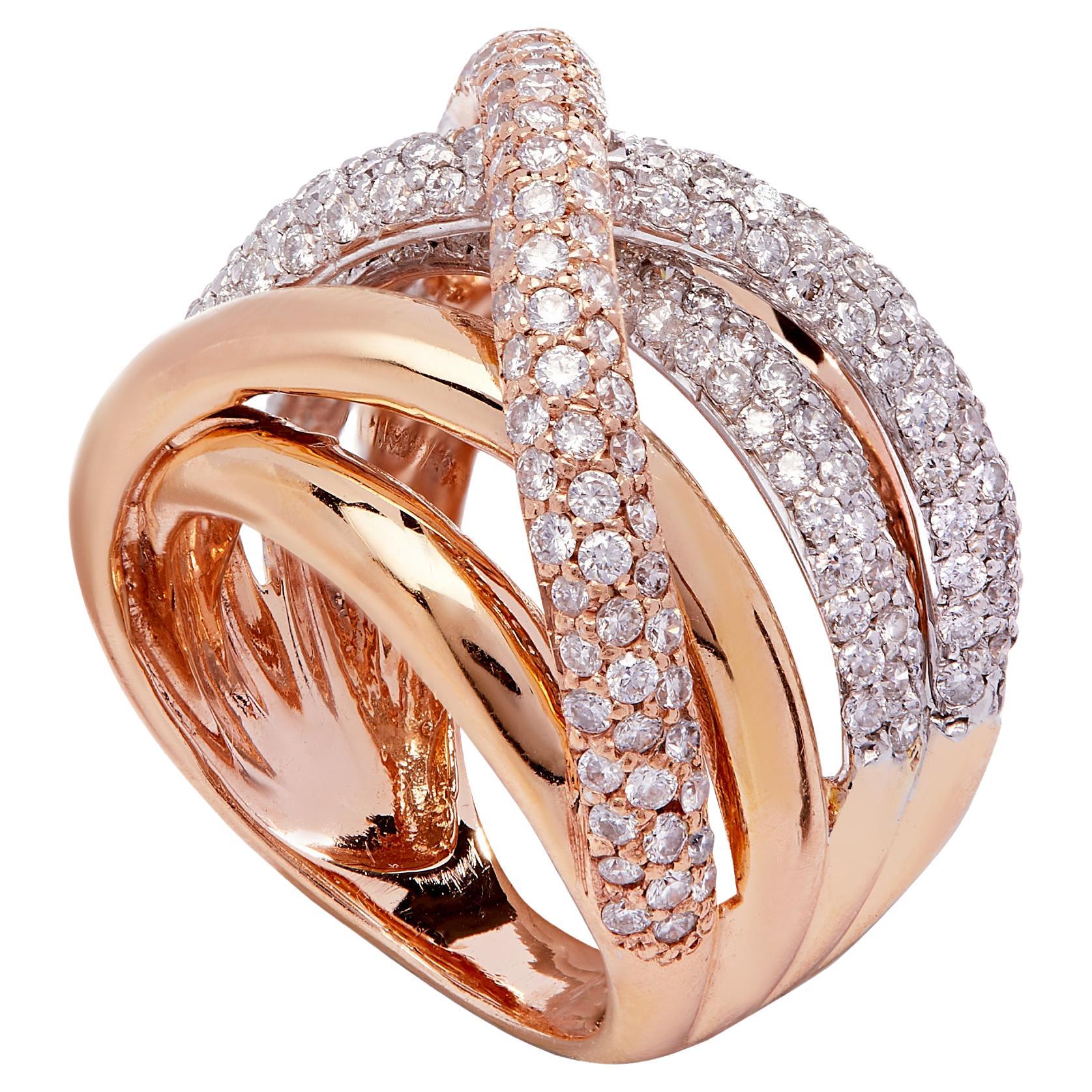 Bague de cocktail en or jaune 18k avec diamants en vente