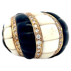 Bague cocktail en or jaune 18 carats avec onyx et diamants ronds de 0,29 carat, taille 6,75