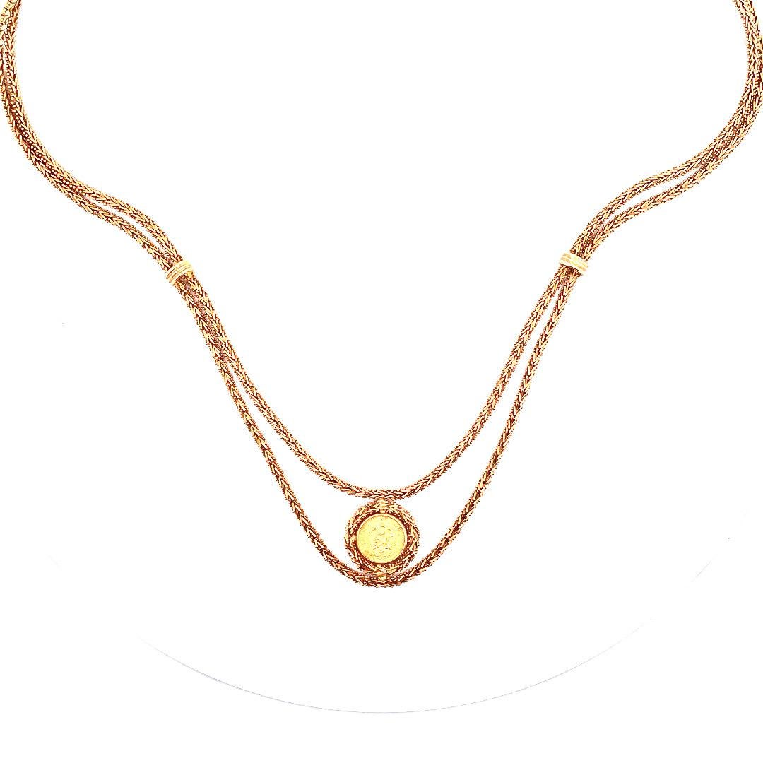 Retro 18k Yellow Gold Coin Bracelet with Necklace