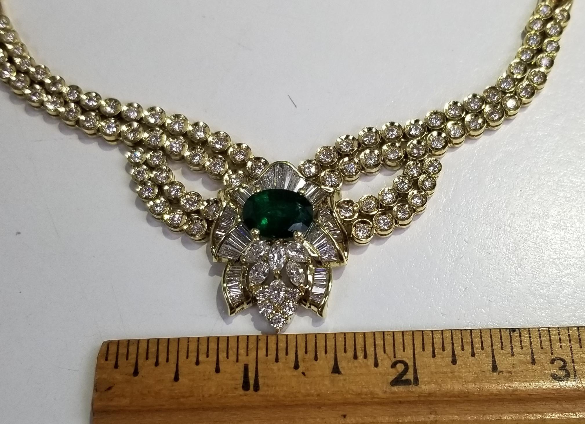 18 Karat Yellow Gold Colombian Emerald and Diamond Necklace 1