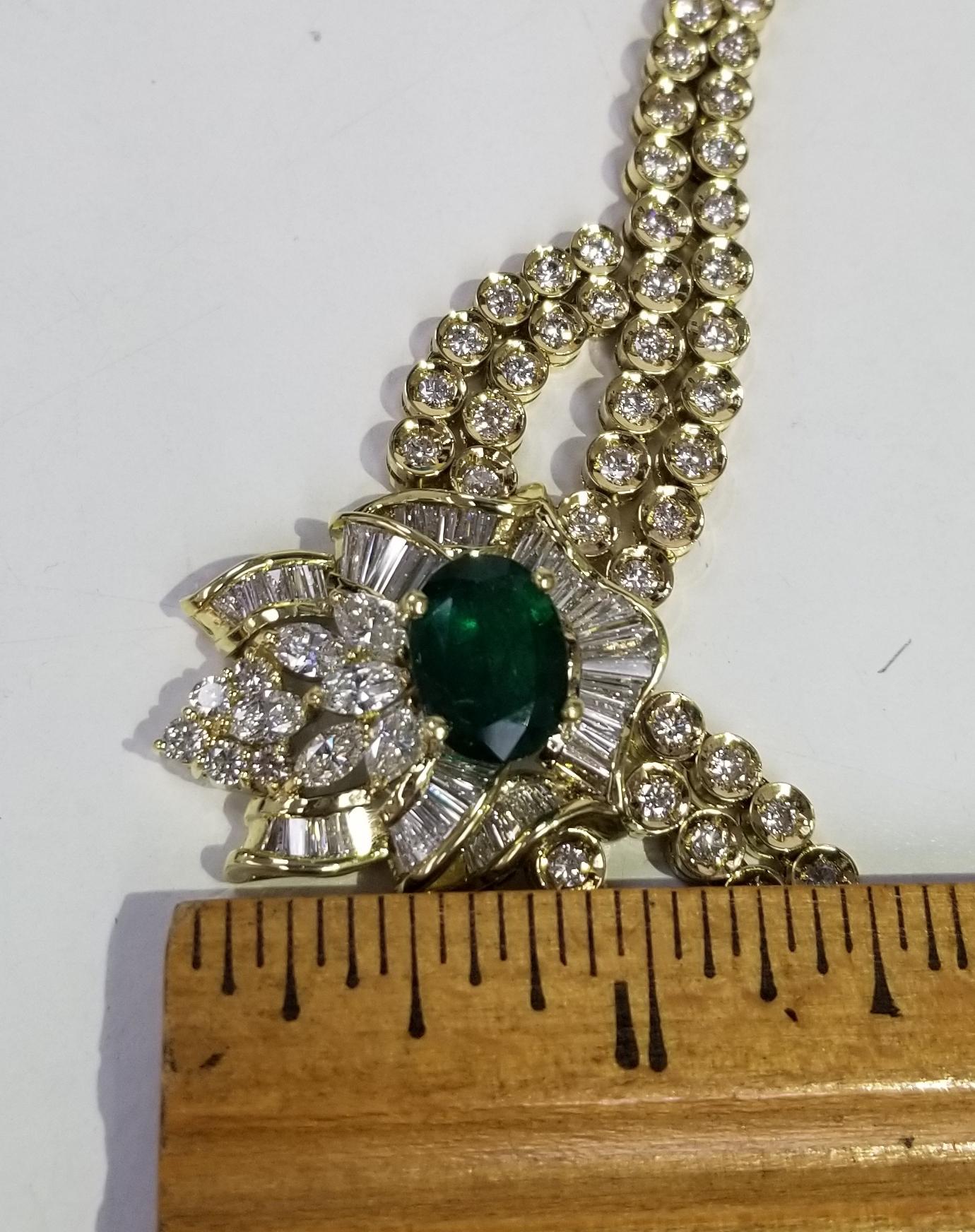 18 Karat Yellow Gold Colombian Emerald and Diamond Necklace 2