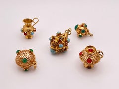 18K Yellow Gold Color Stone Charms Set For Bracelets & Necklaces