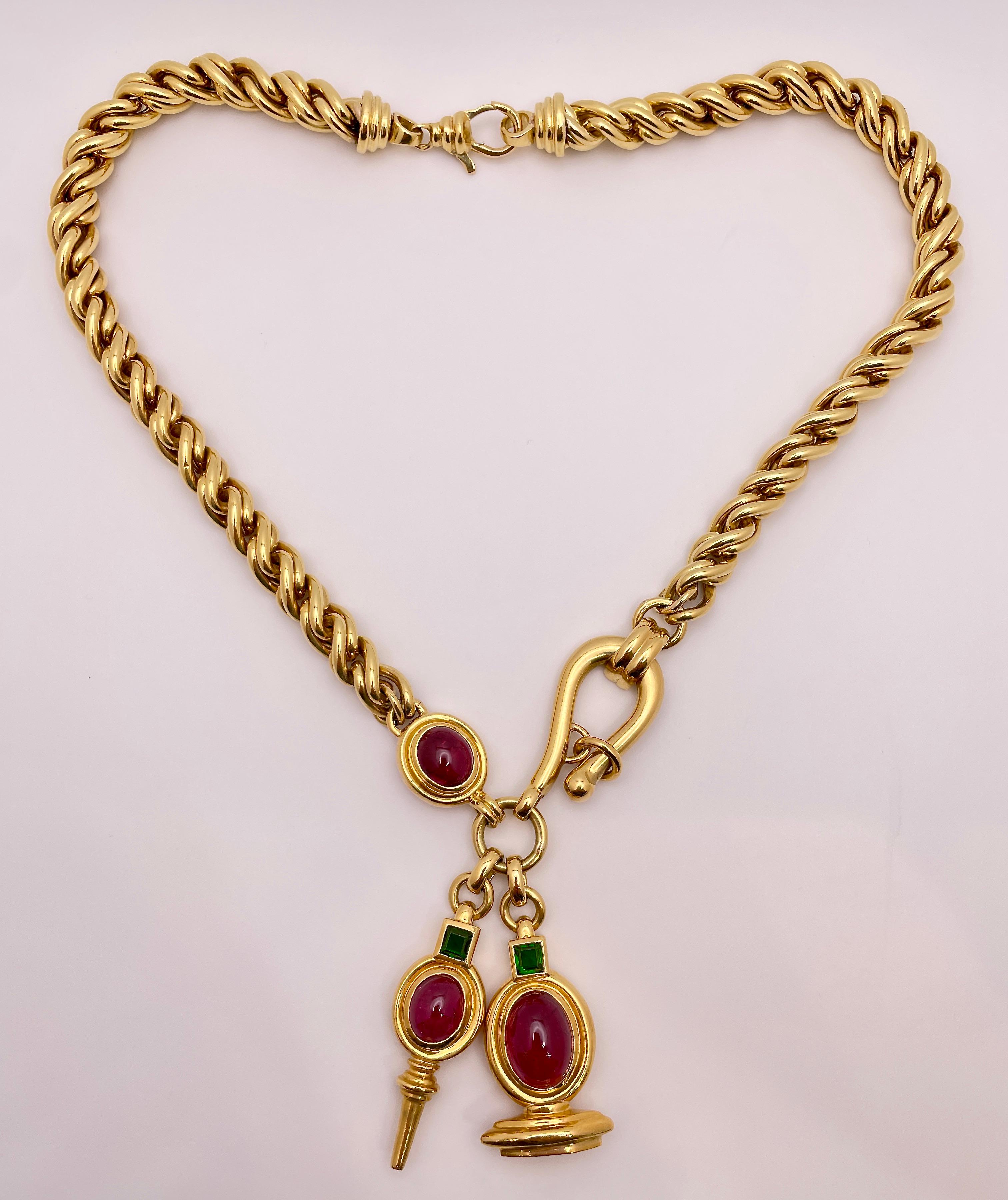 Women's or Men's 18K Yellow Gold Color Stone Necklace For Sale