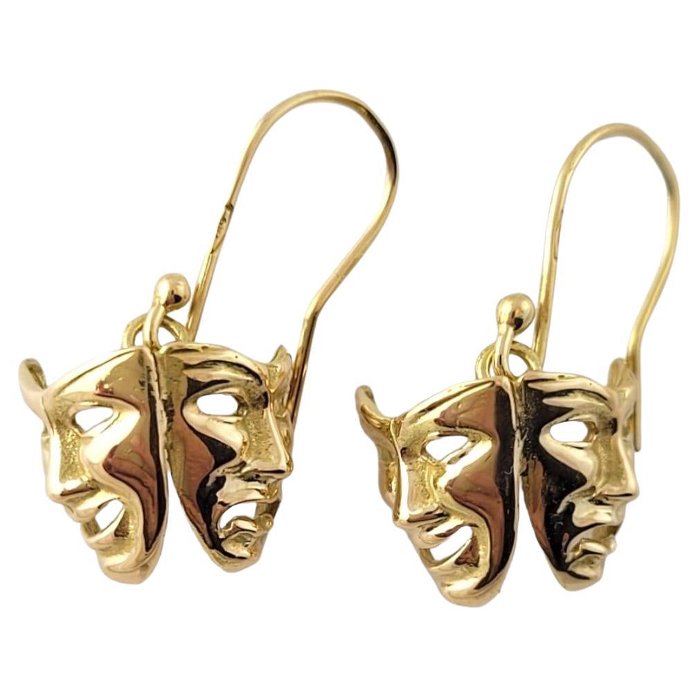 18K Yellow Gold Comedy Tragedy Theater Mask Earrings #16867