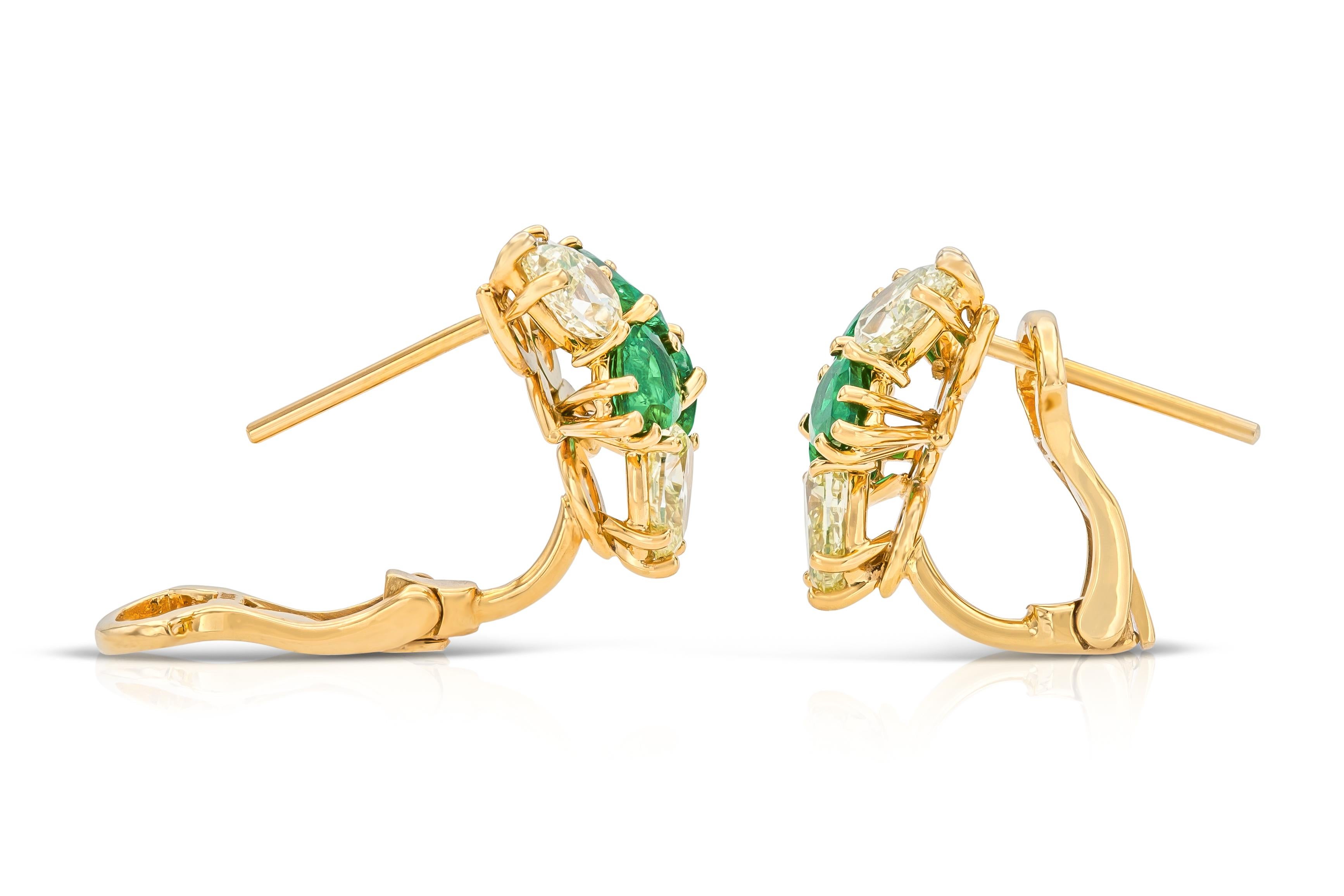 Modern 18K Yellow Gold Constellation Yellow Diamond & Emerald Earrings For Sale