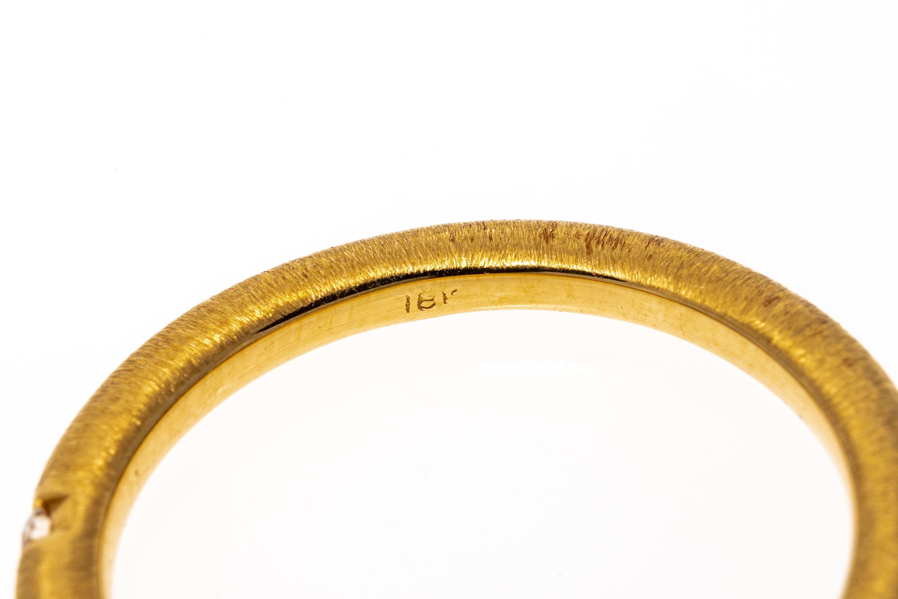 18k Yellow Gold Contemporary Brushed Rounded Diamond Accented Band In Good Condition For Sale In Southport, CT