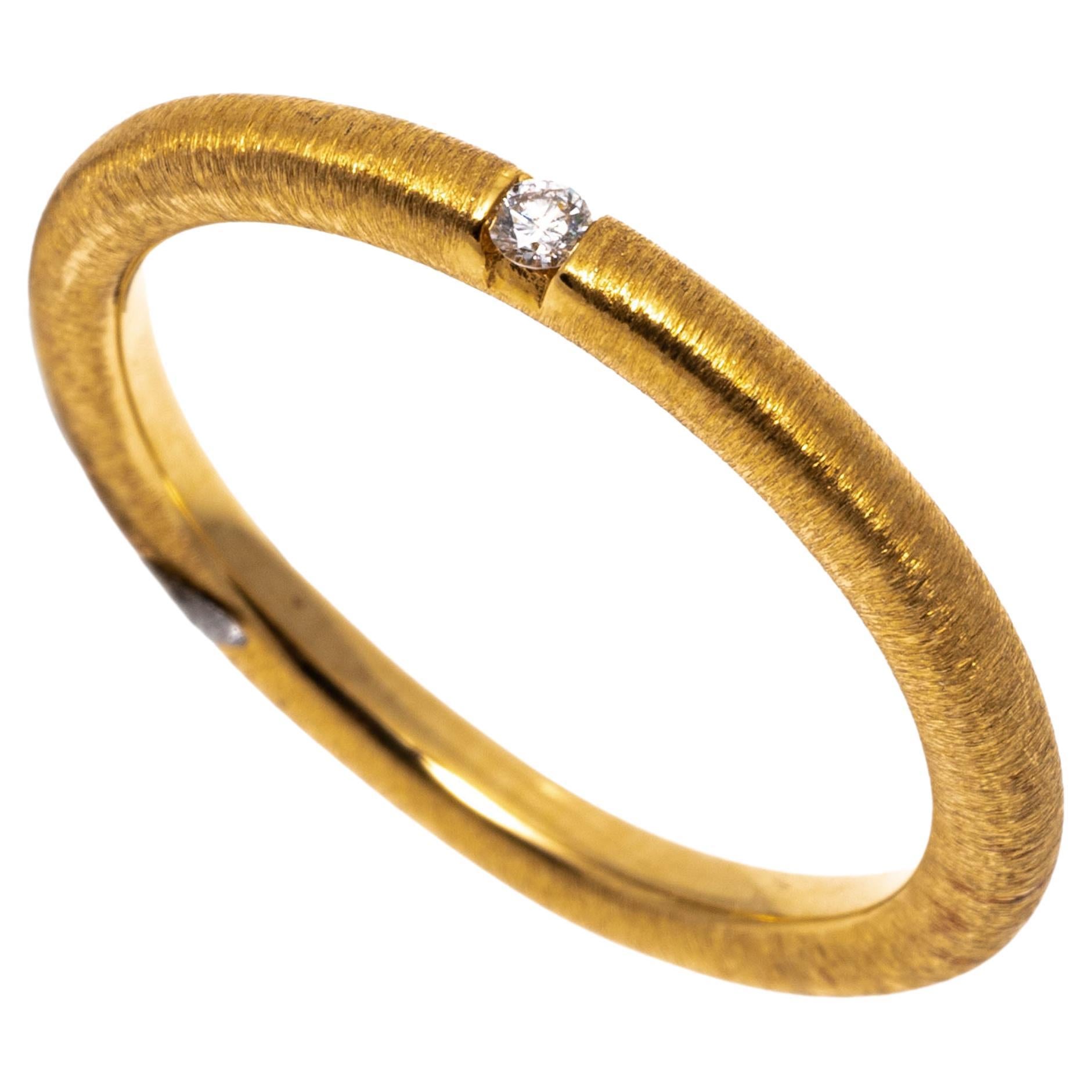 18k Yellow Gold Contemporary Brushed Rounded Diamond Accented Band For Sale