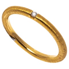 Vintage 18k Yellow Gold Contemporary Brushed Rounded Diamond Accented Band