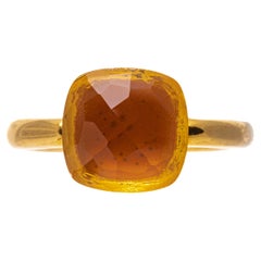 18k Yellow Gold Contemporary Checkerboard Cushion Citrine Tube Ring