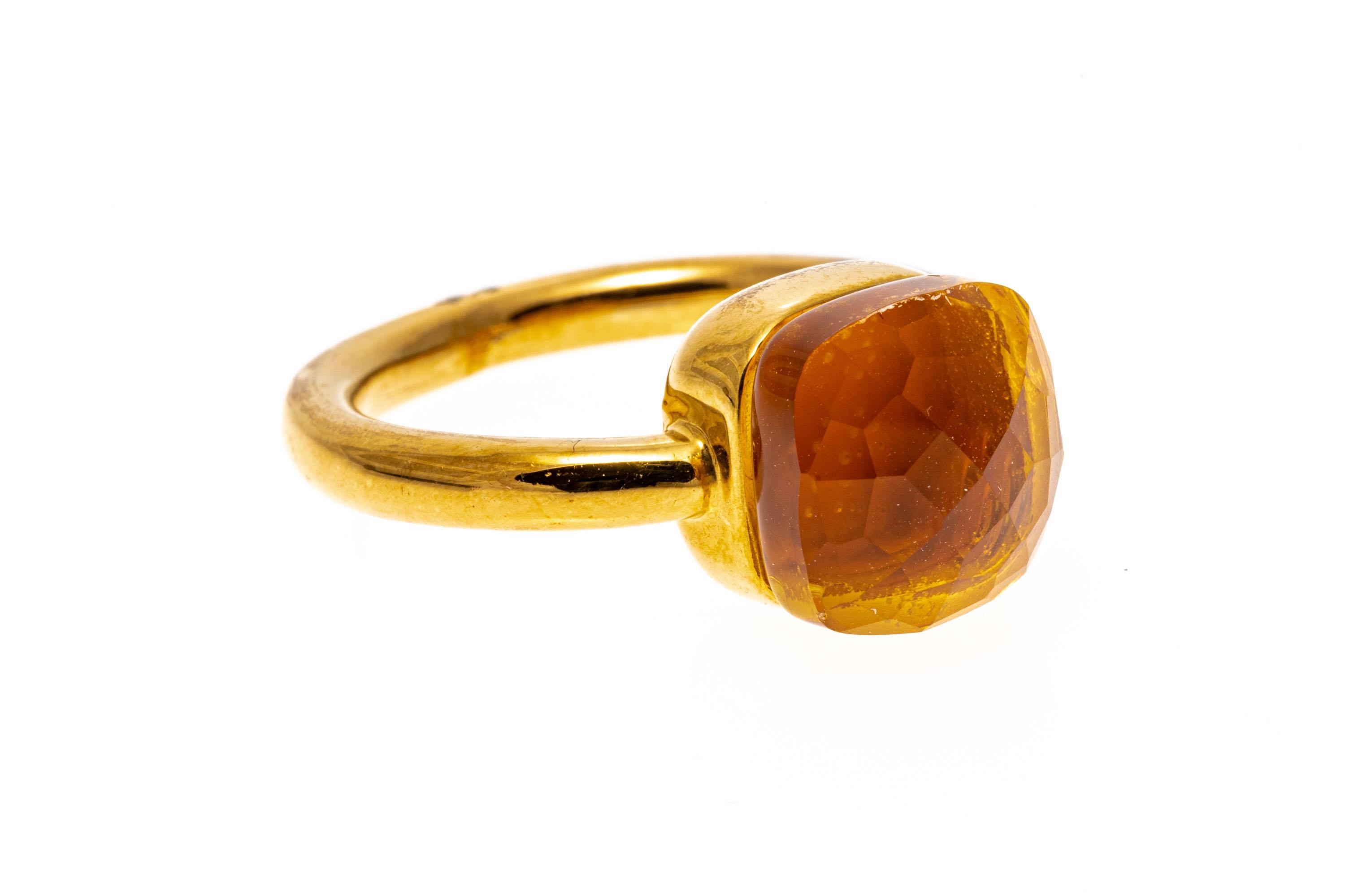 Cushion Cut 18k Yellow Gold Contemporary Checkerboard Cushion Citrine Tube Ring For Sale