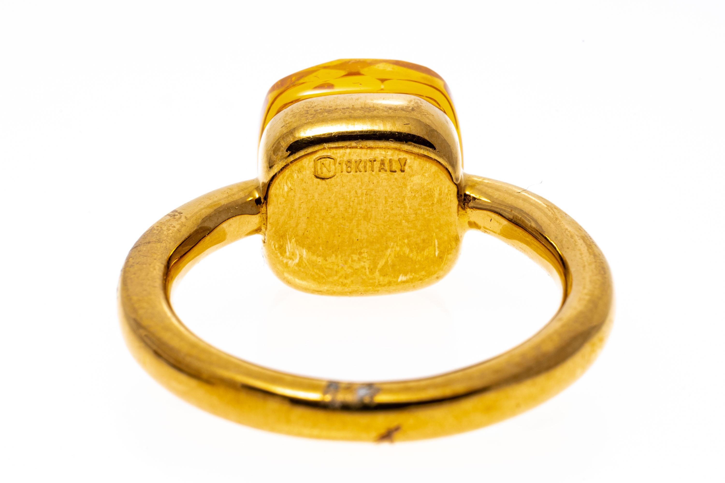 18k Yellow Gold Contemporary Checkerboard Cushion Citrine Tube Ring For Sale 1