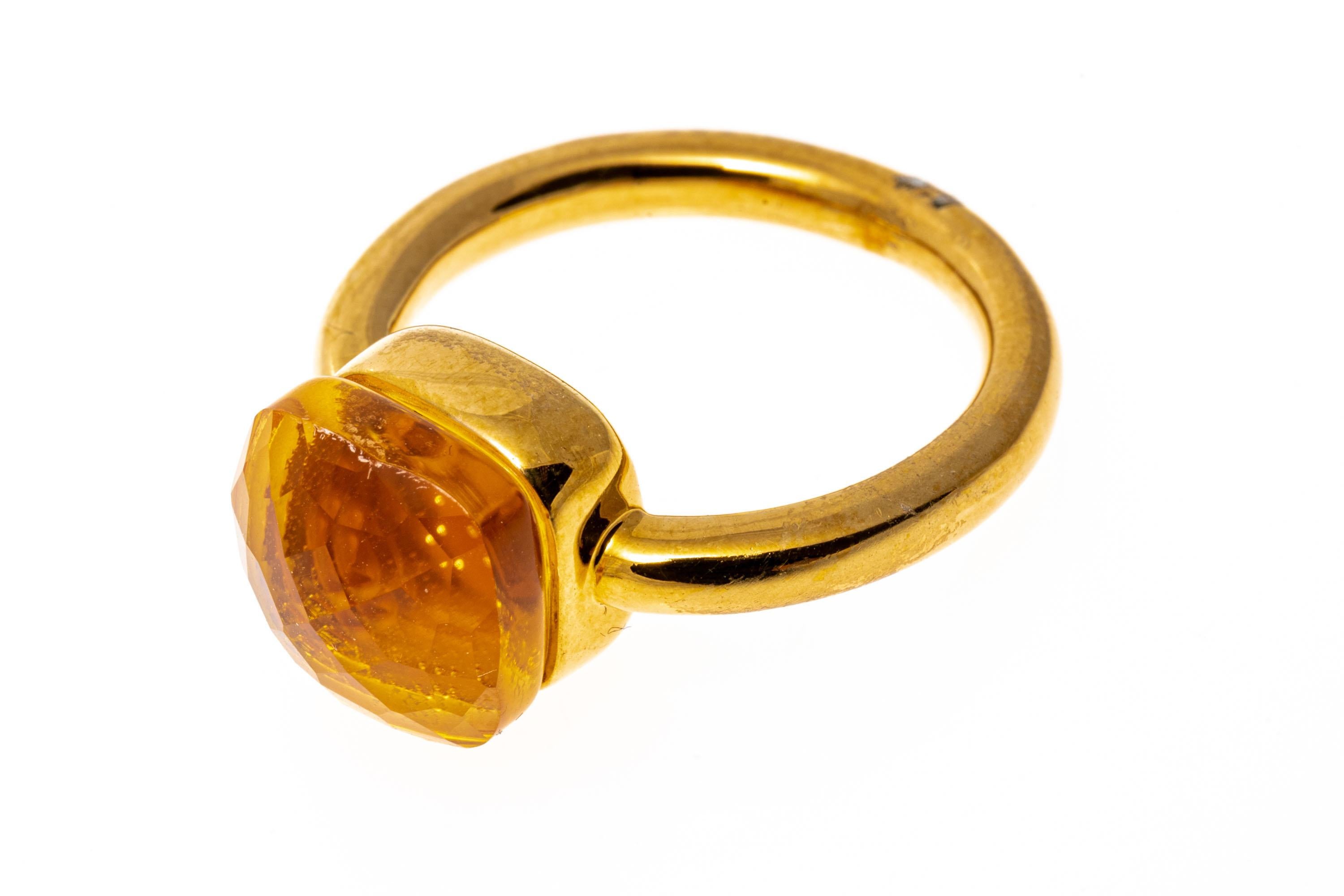 18k Yellow Gold Contemporary Checkerboard Cushion Citrine Tube Ring For Sale 2