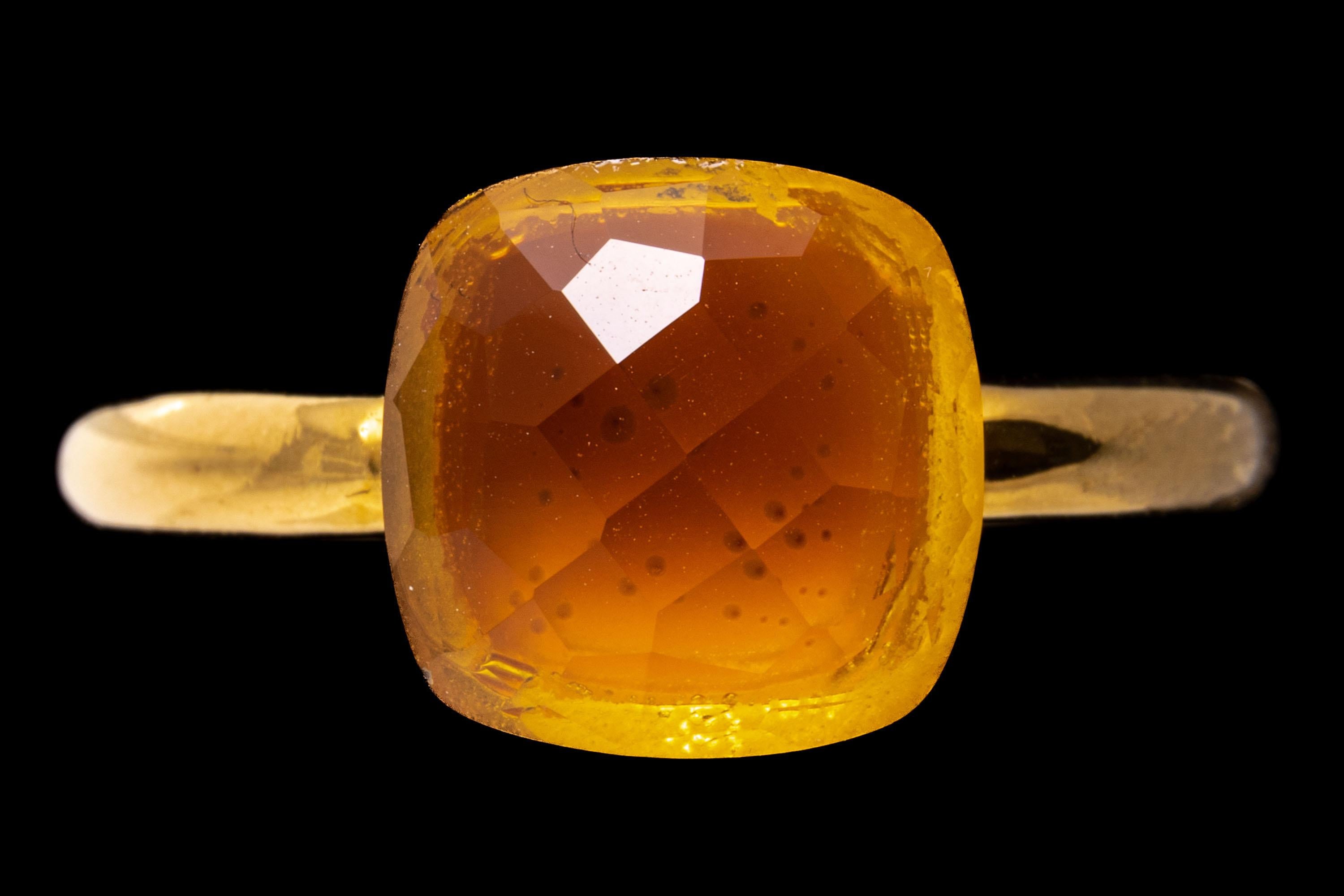 18k Yellow Gold Contemporary Checkerboard Cushion Citrine Tube Ring For Sale 3