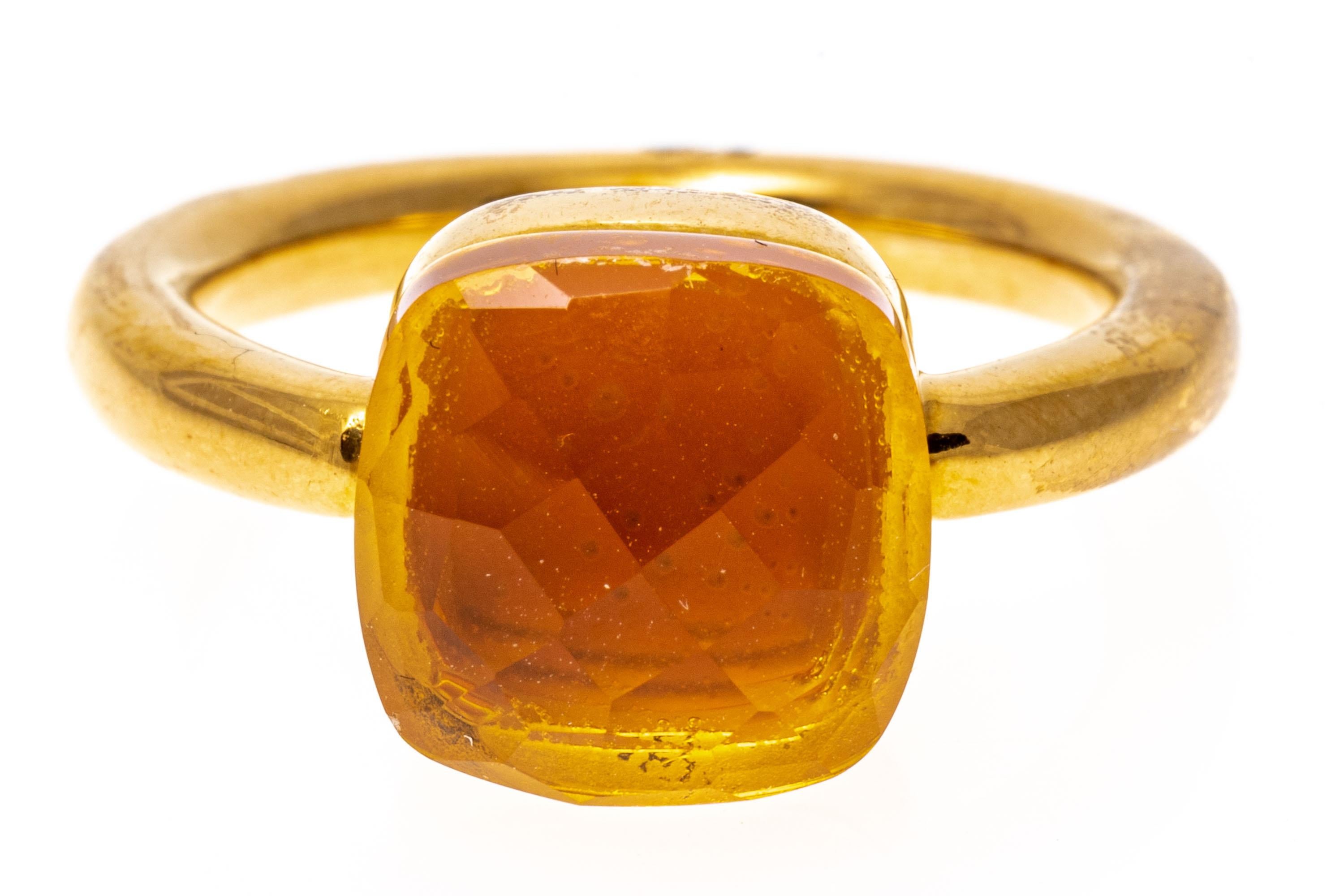 18k Yellow Gold Contemporary Checkerboard Cushion Citrine Tube Ring For Sale