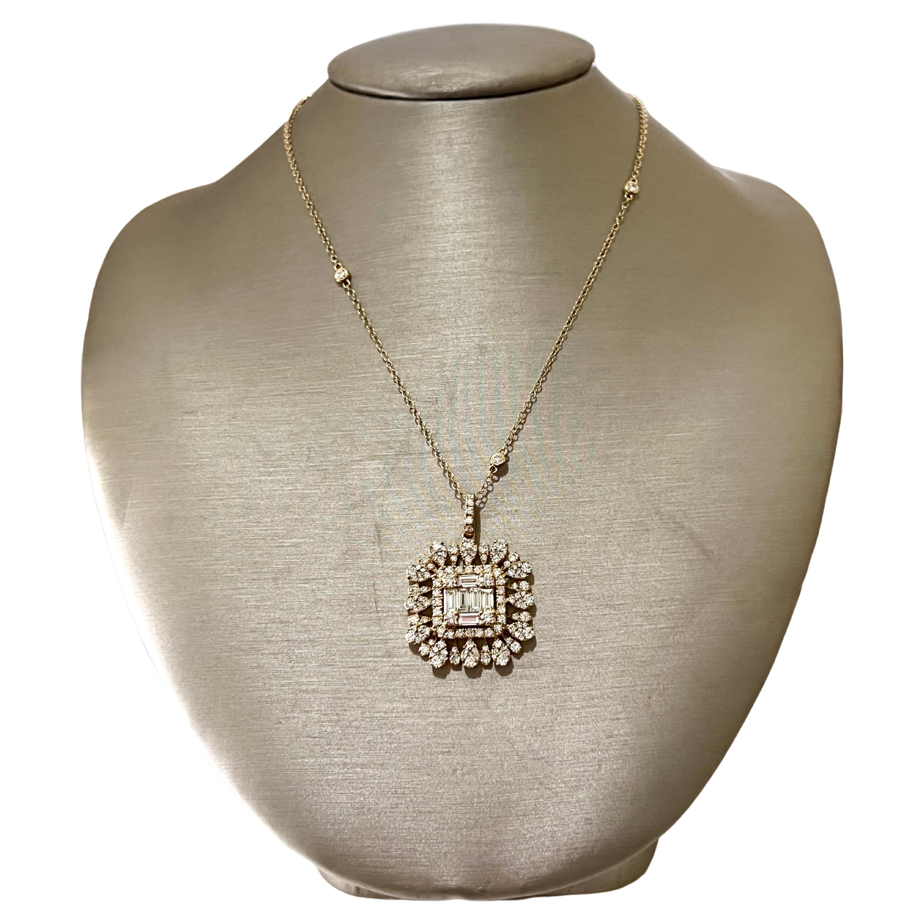 18k Yellow Gold Contemporary Diamond Pendent Necklace For Sale 1