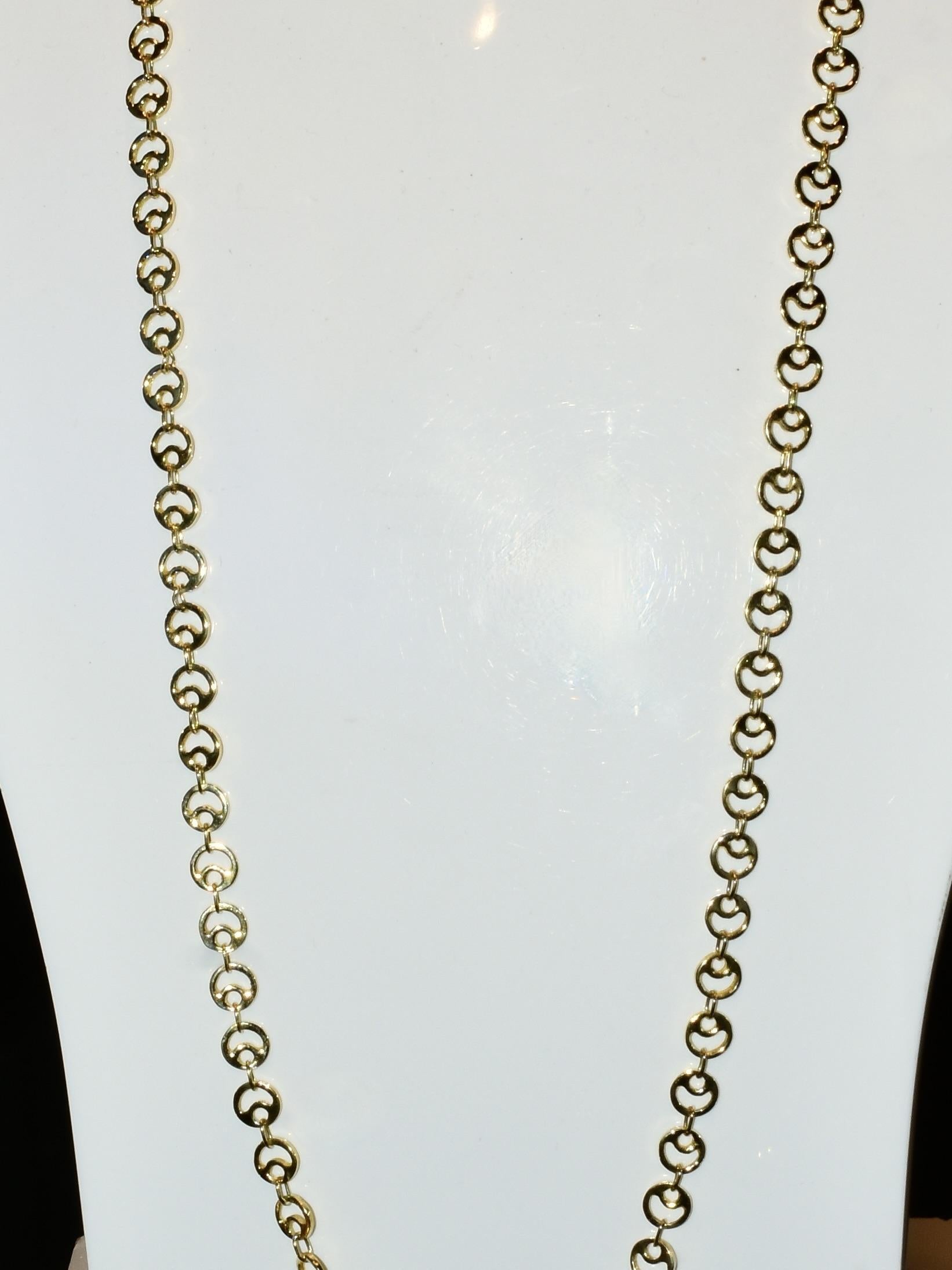 18K Gelbgold Zeitgenössische lange Kette aus Doppelkreisen im Angebot 2