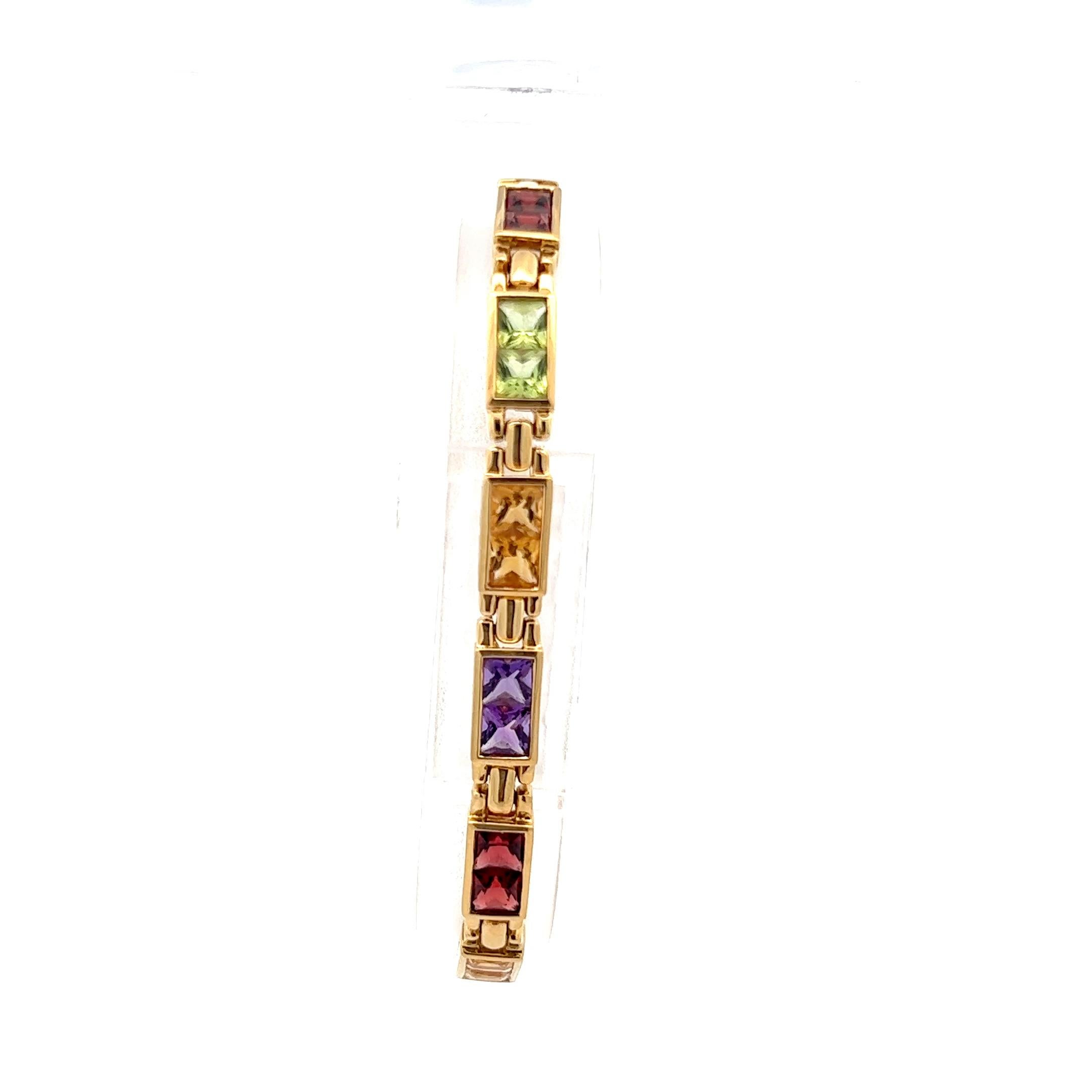 18K Gelbgold Contemporary Multi Stone Line Armband für Damen oder Herren
