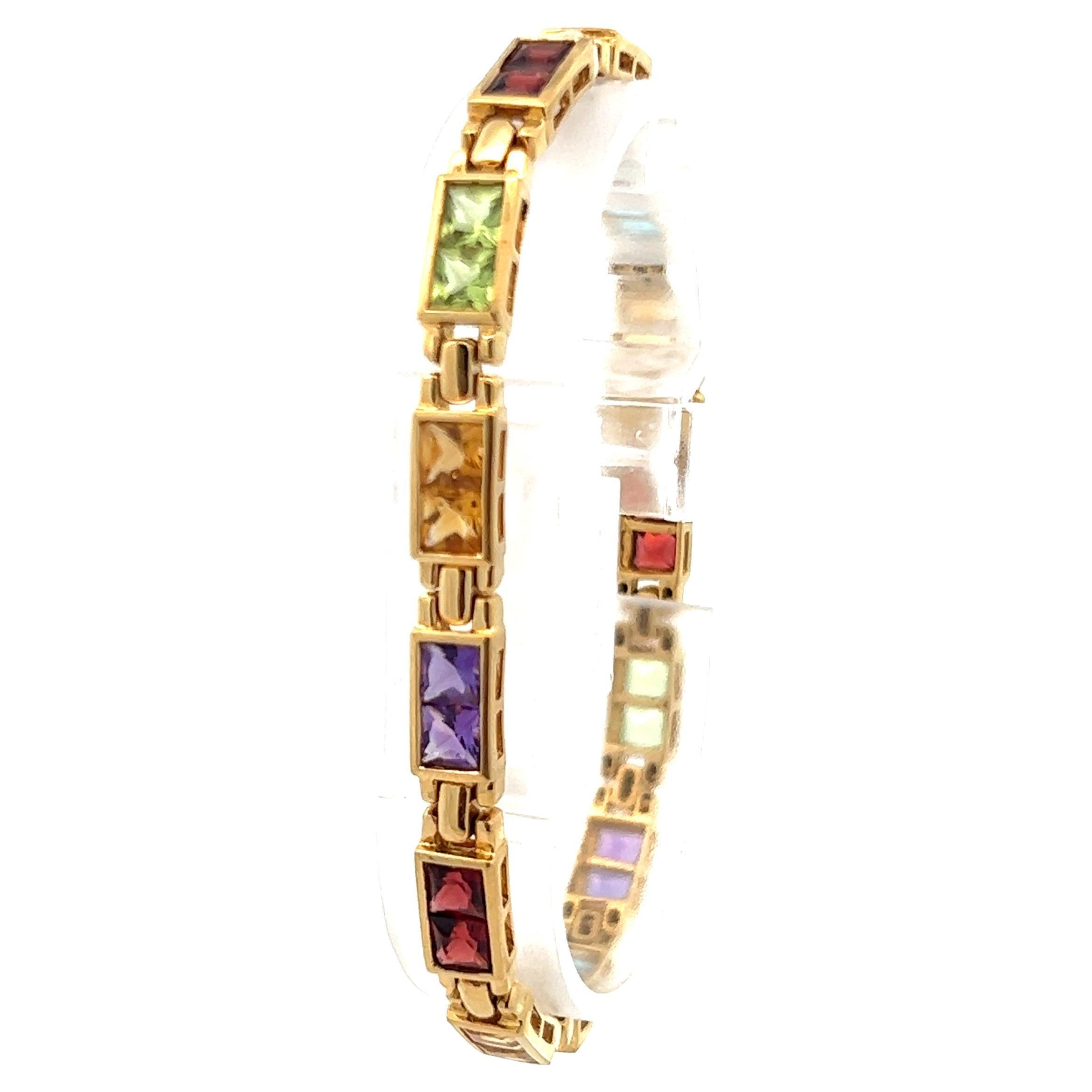 18K Yellow Gold Contemporary Multi Stone Line Bracelet 