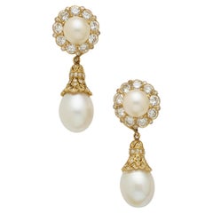 18k Yellow Gold Convertible "Day/Night" Cultured Pearl Ear Clips 3.50 ct Dia
