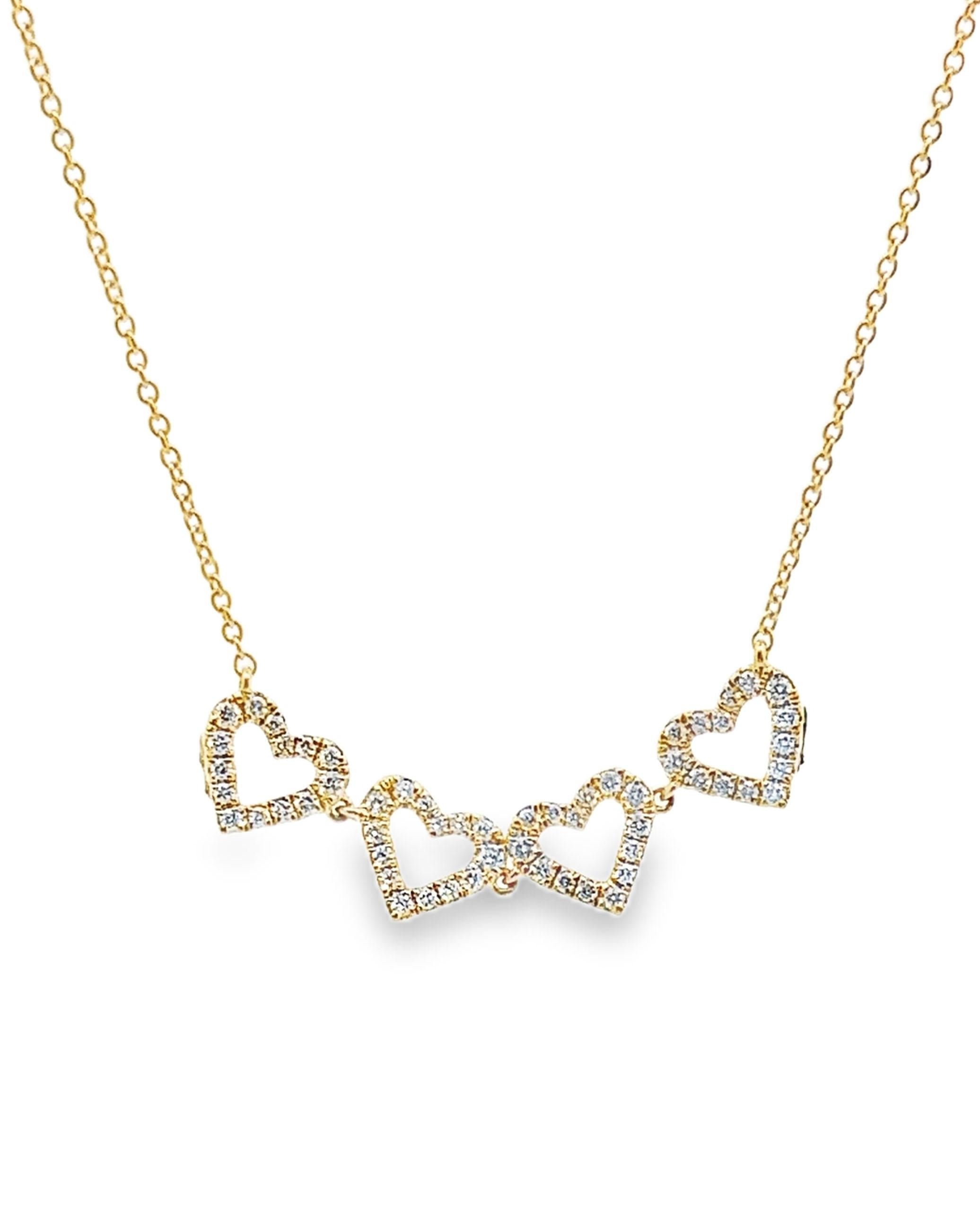 Round Cut 18K Yellow Gold Convertible Four Leaf Clover Four Heart Diamond Necklace For Sale