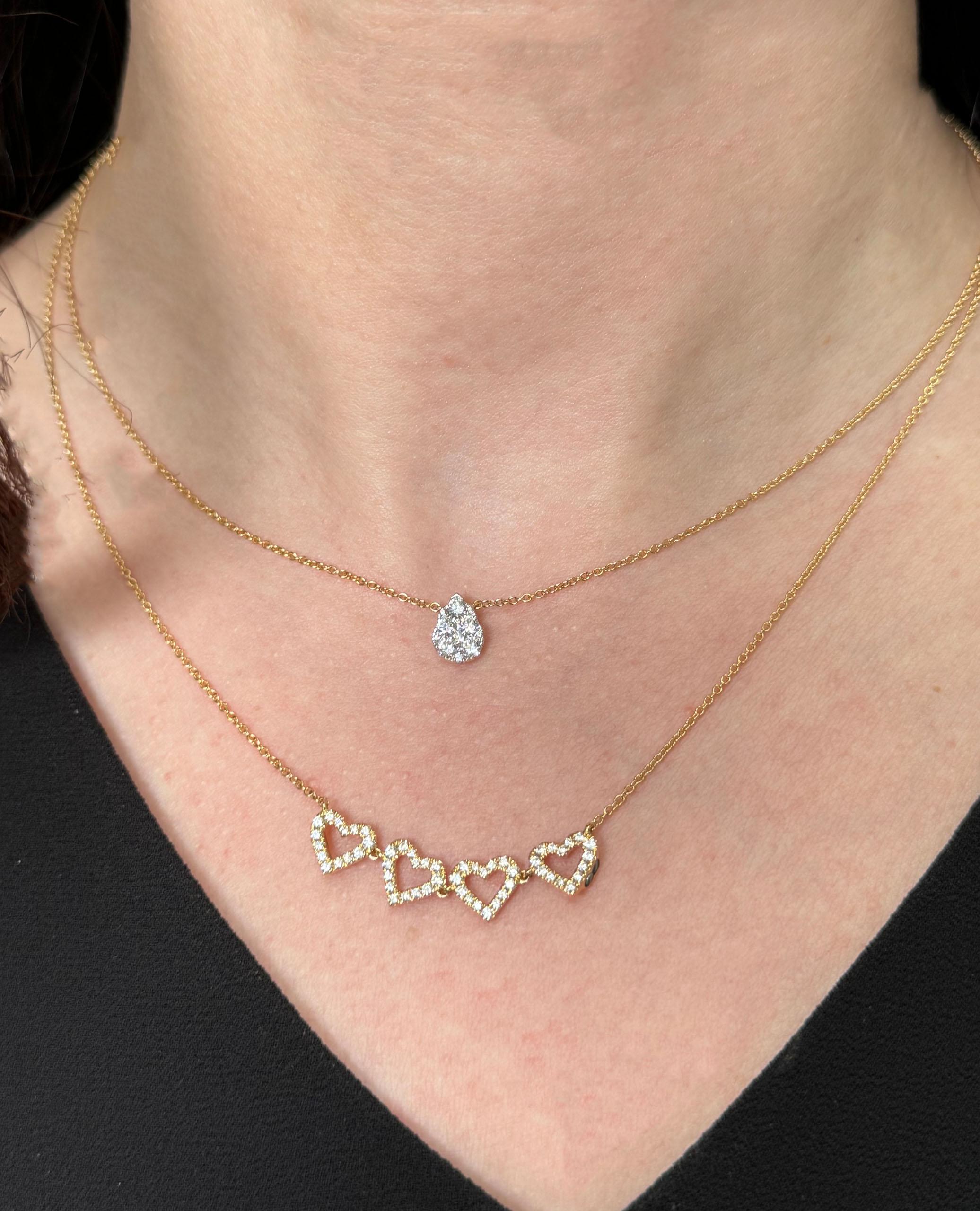 18K Yellow Gold Convertible Four Leaf Clover Four Heart Diamond Necklace In New Condition For Sale In Old Tappan, NJ