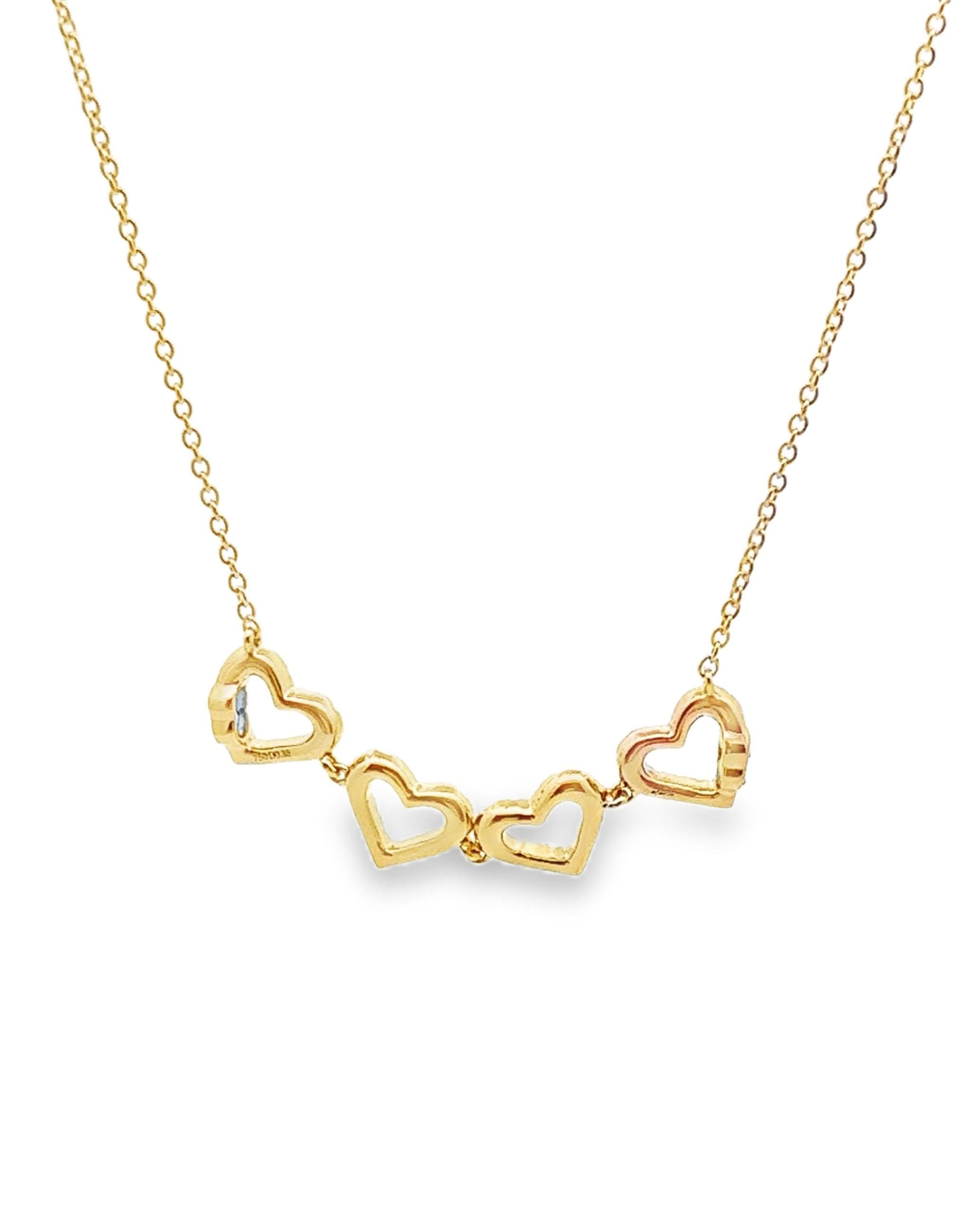 Women's 18K Yellow Gold Convertible Four Leaf Clover Four Heart Diamond Necklace For Sale