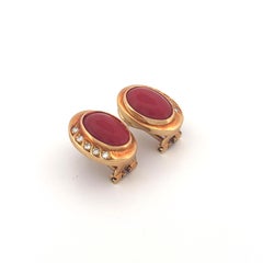 18K Yellow Gold Coral and Diamond Lever Back Earrings