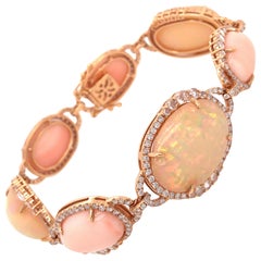 18k Yellow Gold Coral and Opal Bracelet