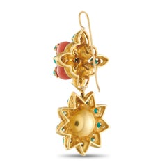18K Yellow Gold Coral and Turquoise Earrings MF08-011326