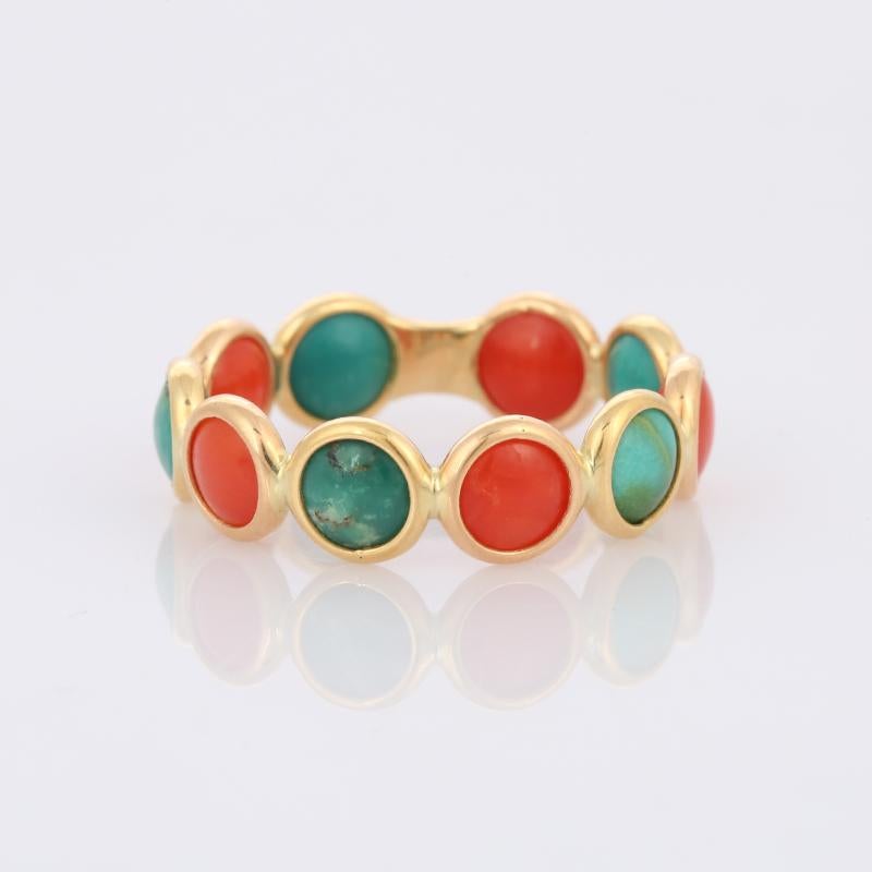 For Sale:  18k Solid Yellow Gold Coral and Turquoise Eternity Band 3