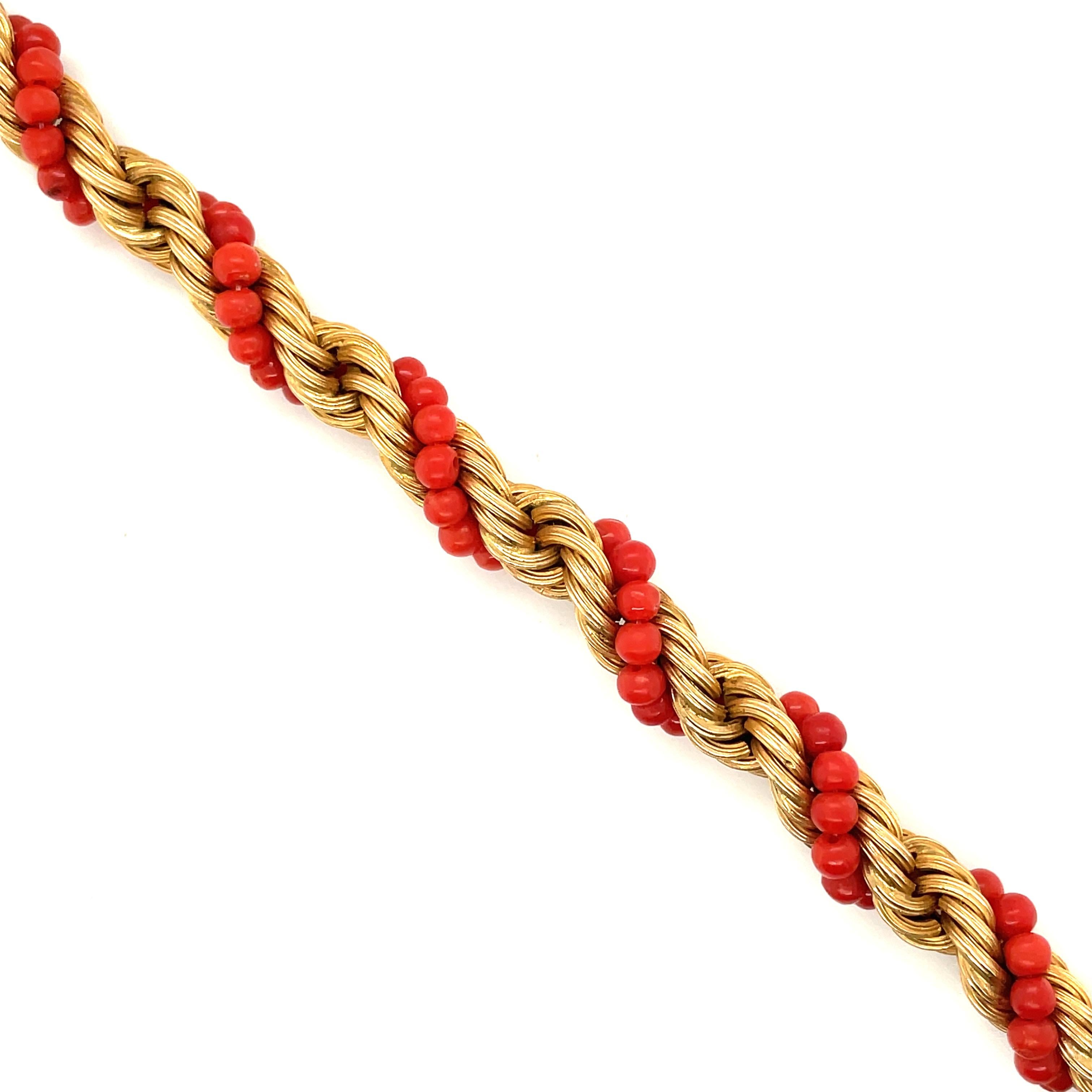 Retro 18K Yellow Gold Coral Bead Bracelet For Sale