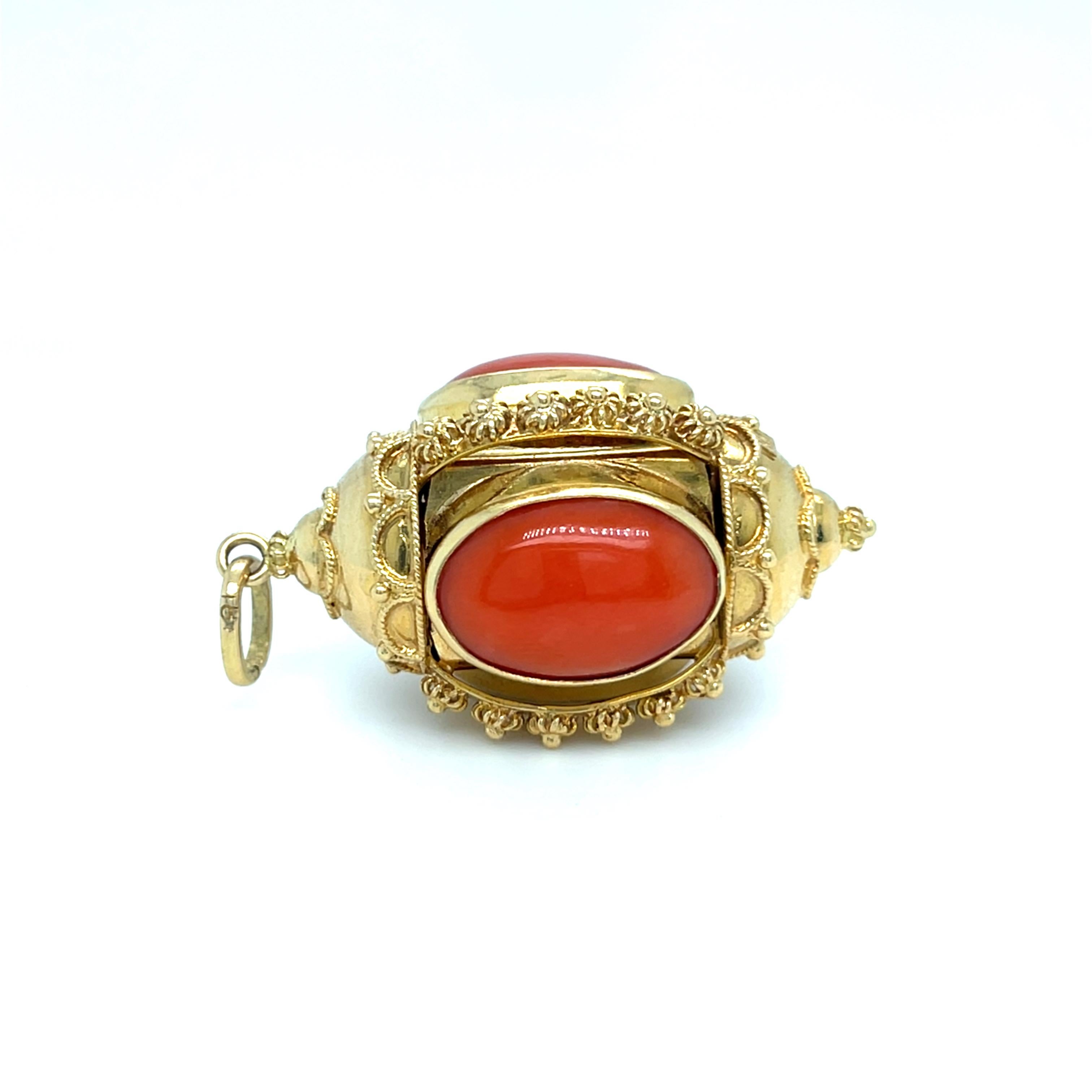 Pendentif or jaune 18k en corail cabochon orné 14.5g 1-3/4