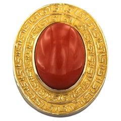 18k Yellow Gold Coral Cocktail Ring, Mediterranean Origin, Size 6.5