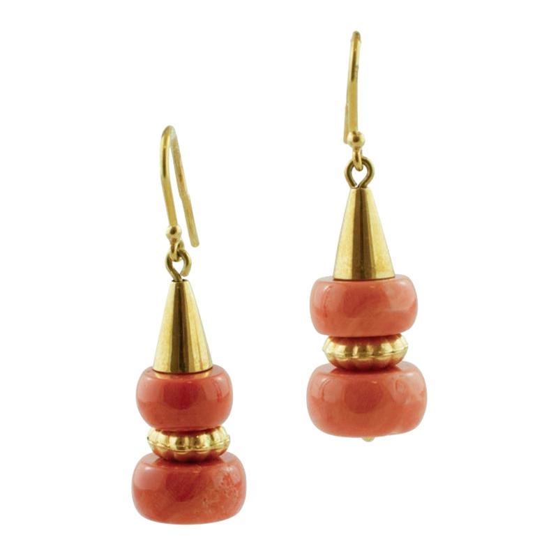 18 Karat Yellow Gold Coral Dangle Earrings
