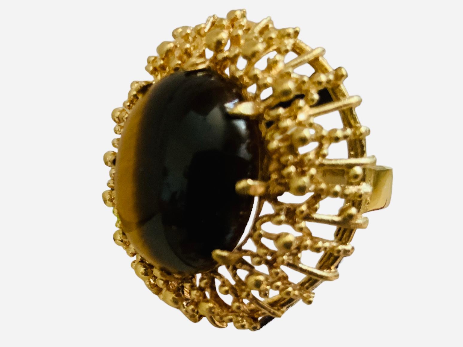 Women's 18K Yellow Gold Corletto Tiger Eye Cocktail Ring For Sale