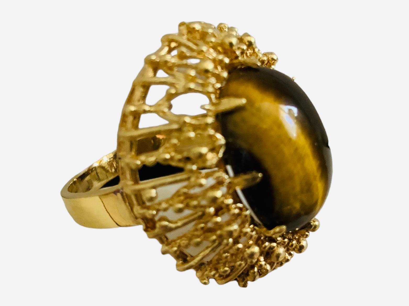 18K Yellow Gold Corletto Tiger Eye Cocktail Ring For Sale 1