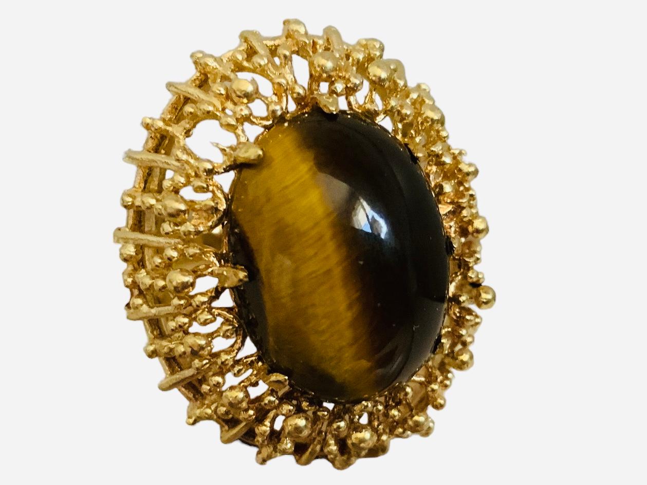 18K Yellow Gold Corletto Tiger Eye Cocktail Ring For Sale 2