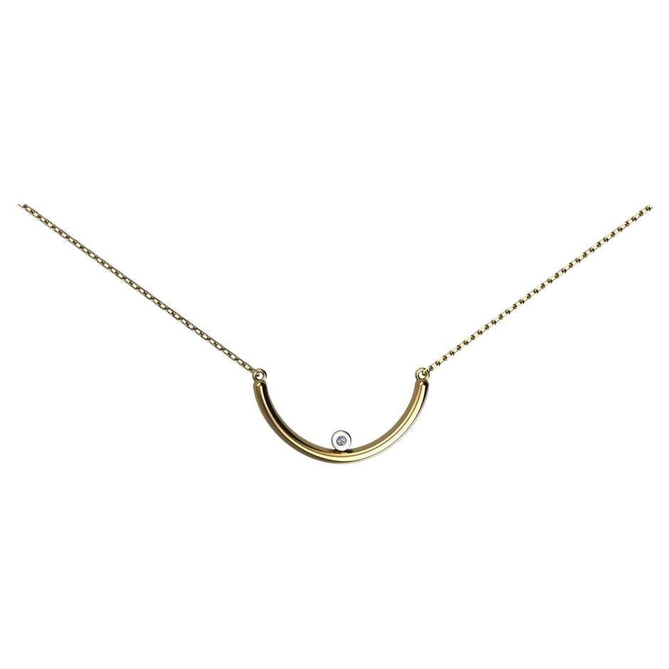 18K Yellow Gold Crescent Necklace with Diamond Accent