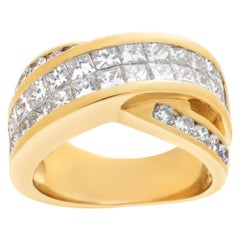 18k Yellow Gold Criss Cross Diamond Ring with over 3 Carats