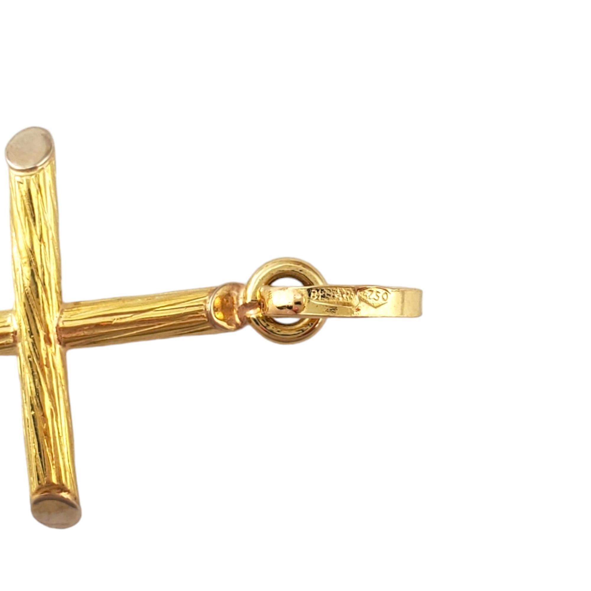 18K Yellow Gold Cross Pendant Toothpick Style Bark Finish #17933 1
