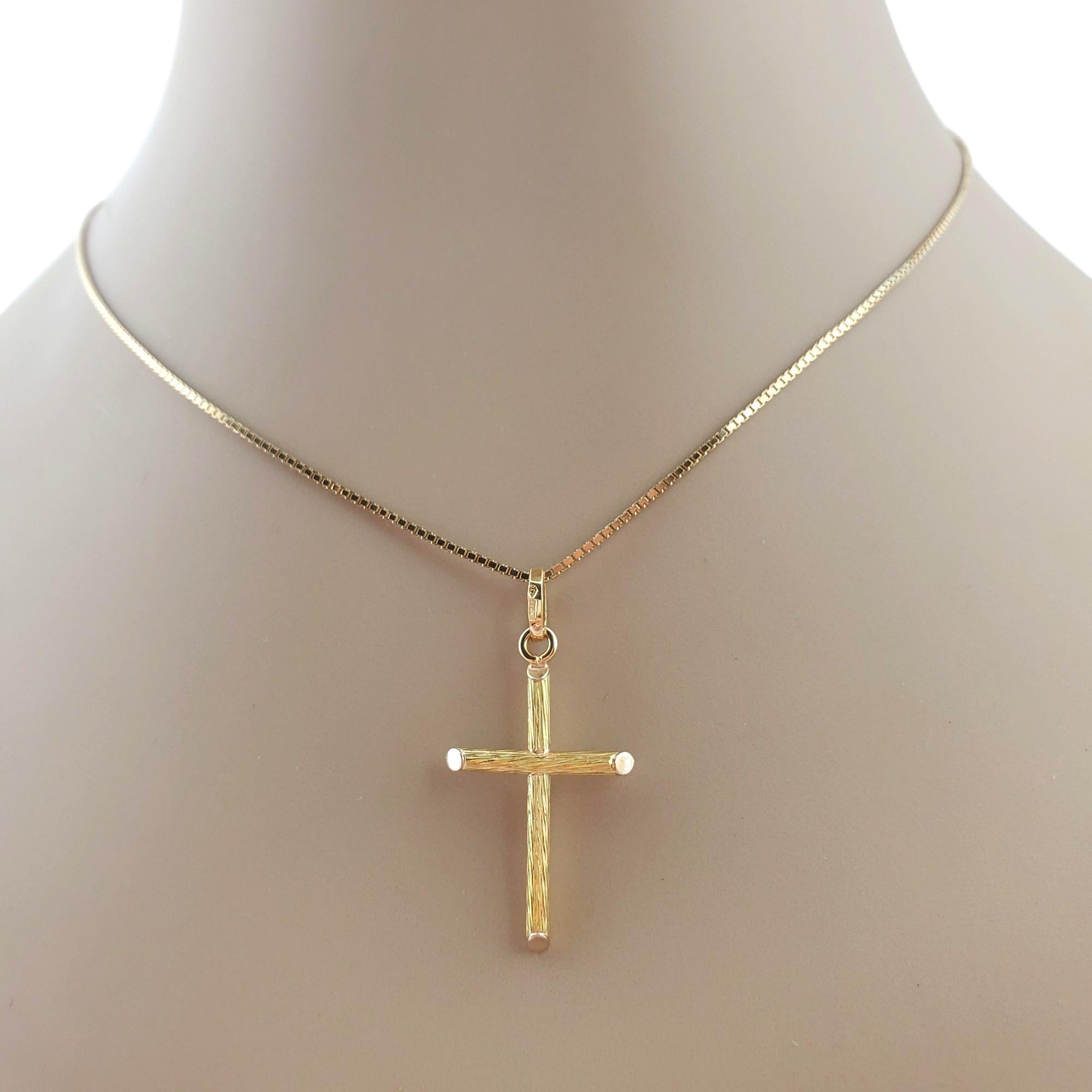 18K Yellow Gold Cross Pendant Toothpick Style Bark Finish #17933 5