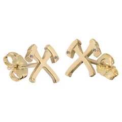 18K Yellow Gold Crossed Axe Stud Earrings with Diamond Accents