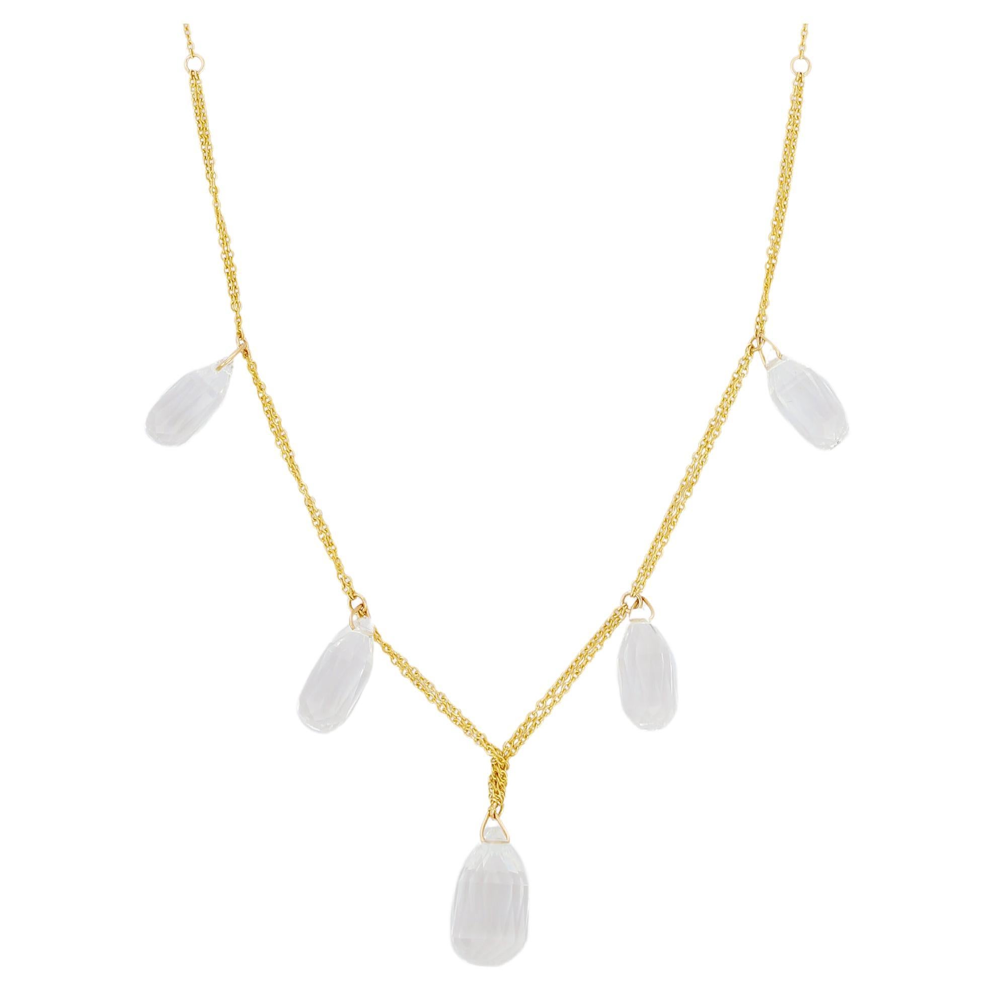 Modern 18K Yellow Gold Crystal Drop Necklace For Sale